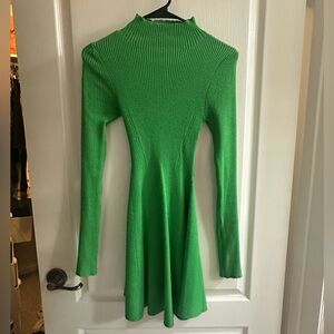 Yllw the Label Mock Neck Holiday Party Fit & Flare Knit Mini Dress Vibrant Green